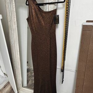Elegant One-Shoulder Copper Dress